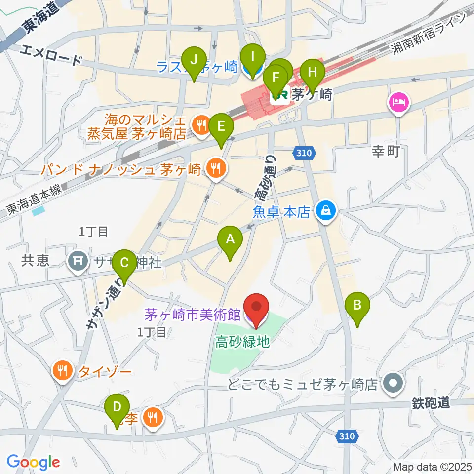 茅ヶ崎市美術館周辺のコンビニエンスストア一覧地図