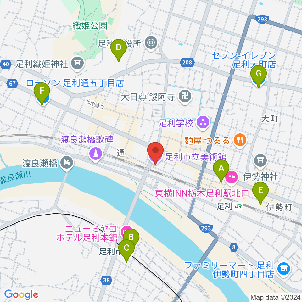 足利市立美術館周辺のコンビニエンスストア一覧地図