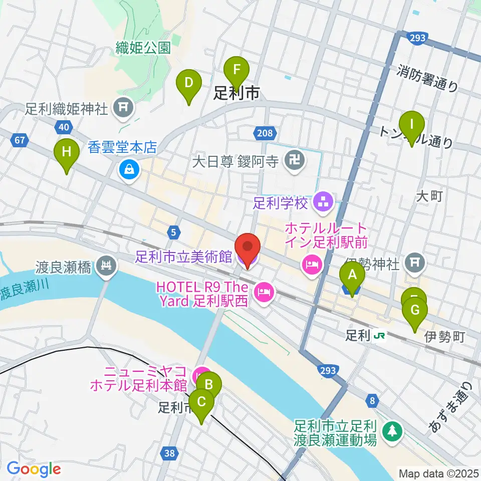 足利市立美術館周辺のコンビニエンスストア一覧地図