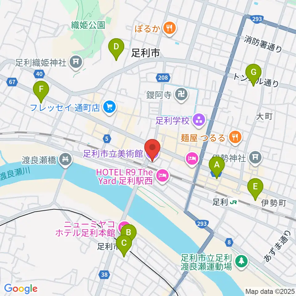 足利市立美術館周辺のコンビニエンスストア一覧地図