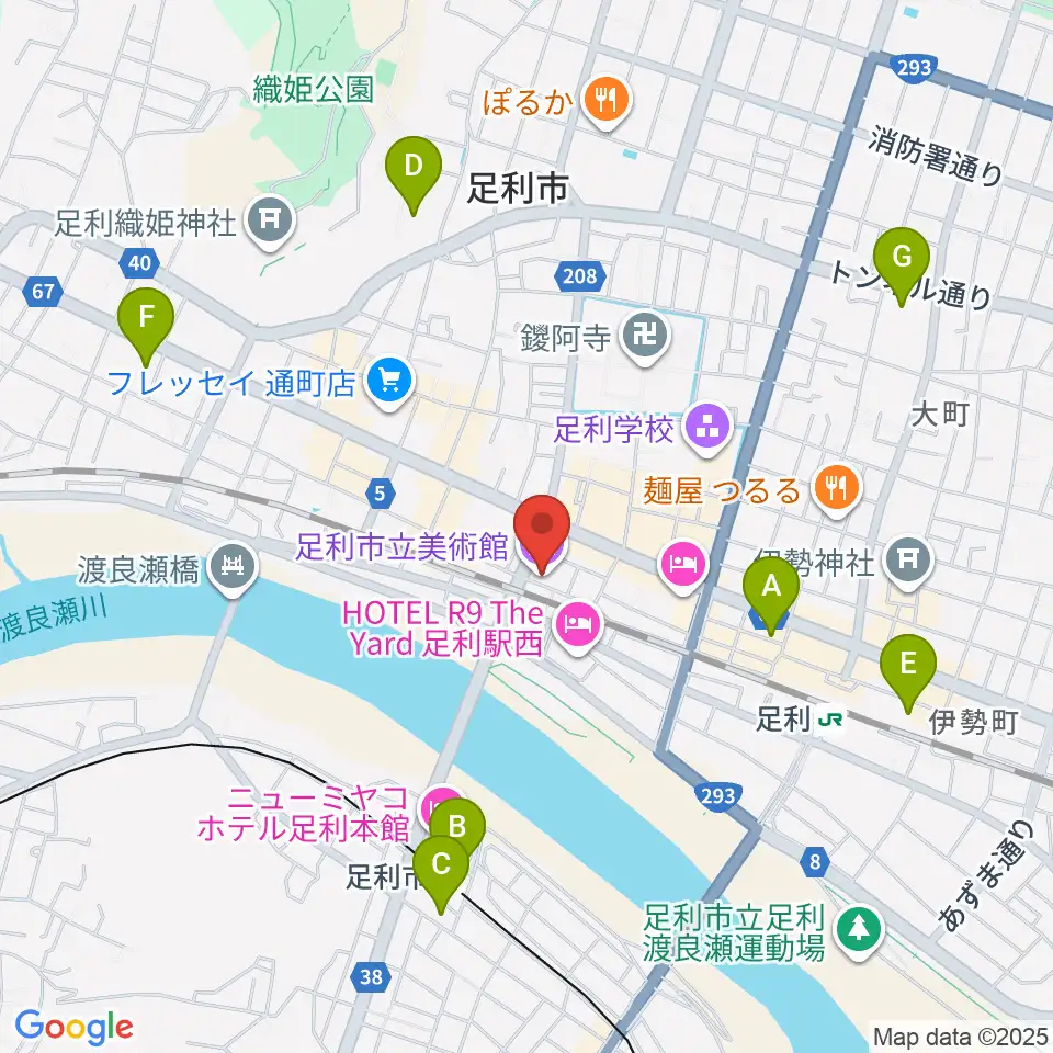 足利市立美術館周辺のコンビニエンスストア一覧地図