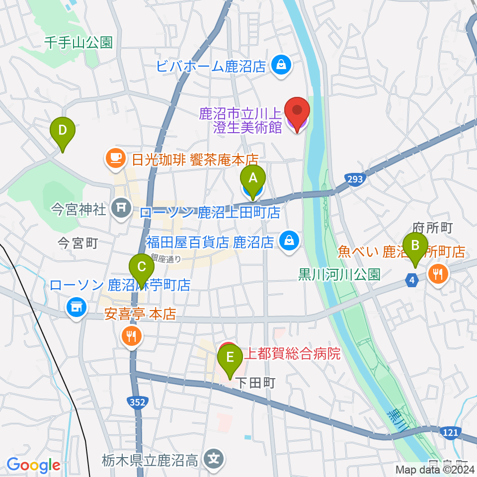 鹿沼市立川上澄生美術館周辺のコンビニエンスストア一覧地図