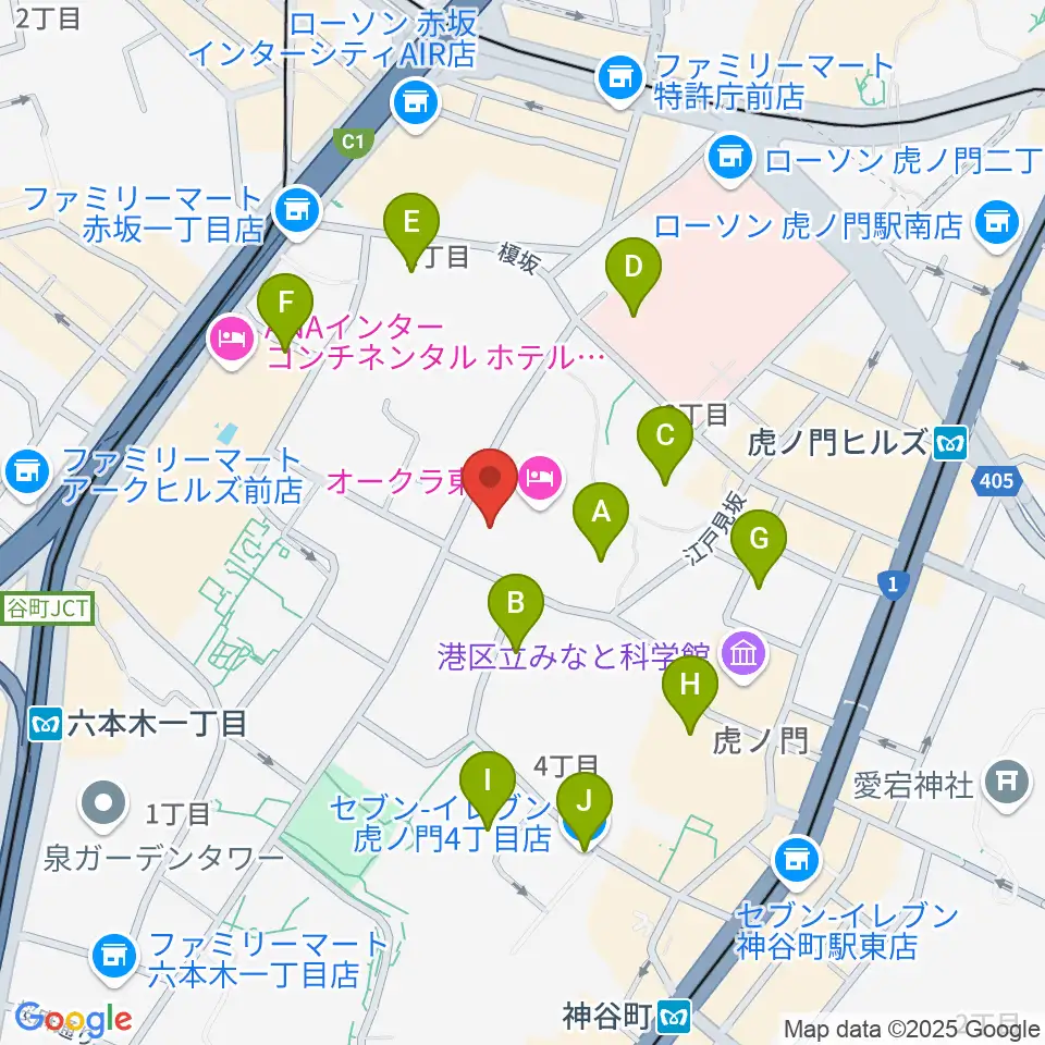 大倉集古館周辺のコンビニエンスストア一覧地図