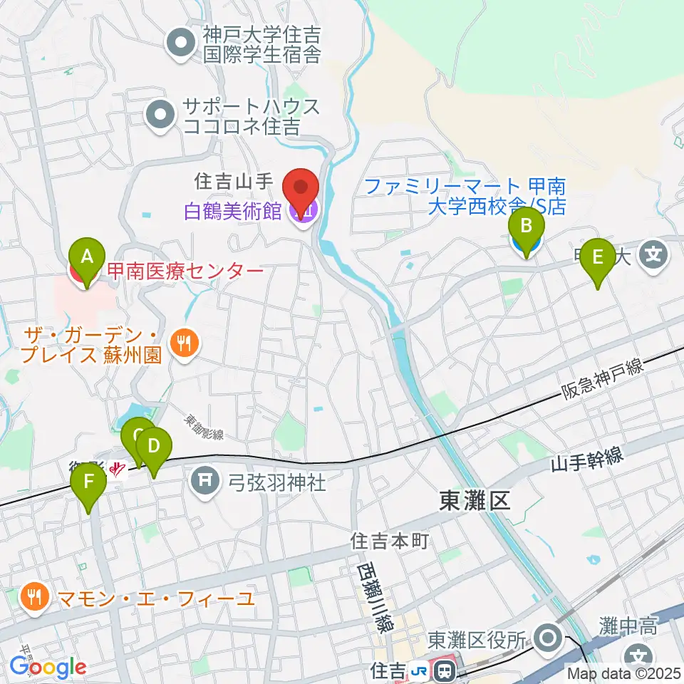 白鶴美術館周辺のコンビニエンスストア一覧地図