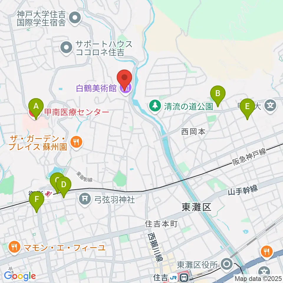 白鶴美術館周辺のコンビニエンスストア一覧地図