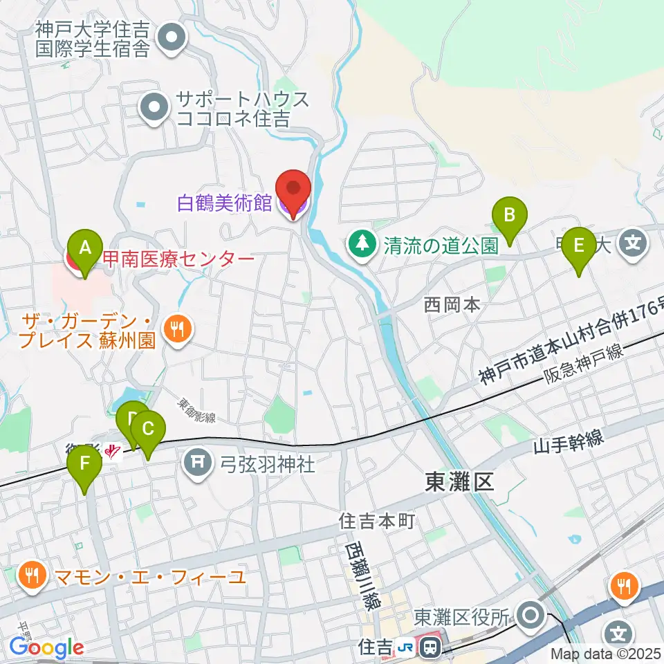 白鶴美術館周辺のコンビニエンスストア一覧地図