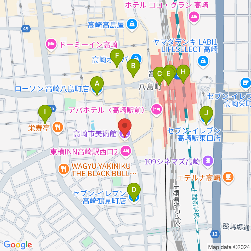 高崎市美術館周辺のコンビニエンスストア一覧地図