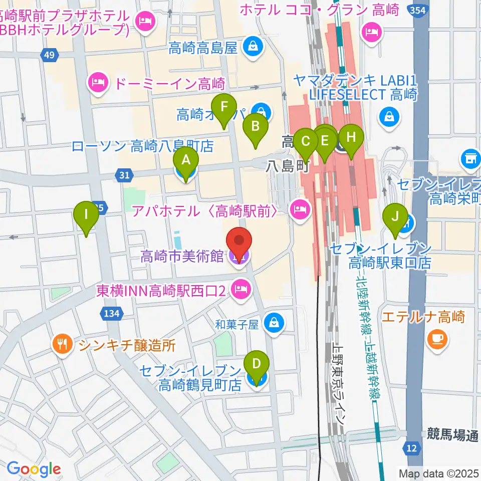高崎市美術館周辺のコンビニエンスストア一覧地図