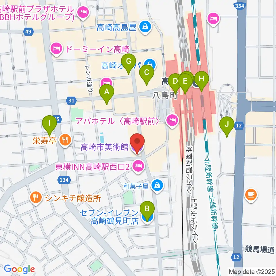 高崎市美術館周辺のコンビニエンスストア一覧地図