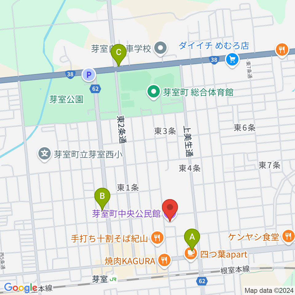 芽室町中央公民館周辺のコンビニエンスストア一覧地図