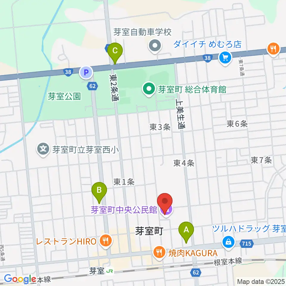 芽室町中央公民館周辺のコンビニエンスストア一覧地図