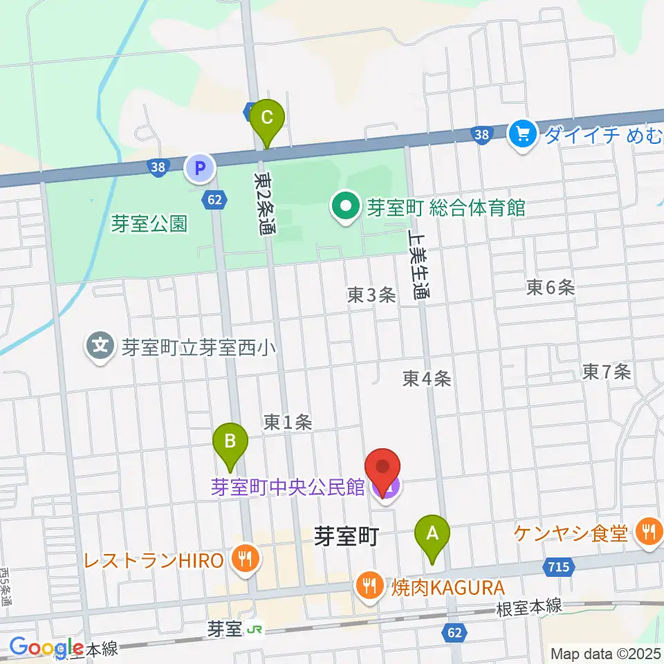 芽室町中央公民館周辺のコンビニエンスストア一覧地図