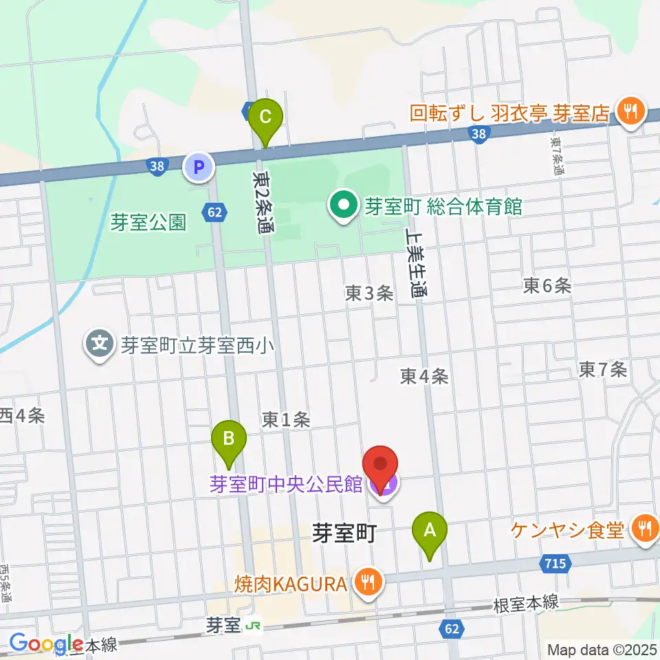 芽室町中央公民館周辺のコンビニエンスストア一覧地図