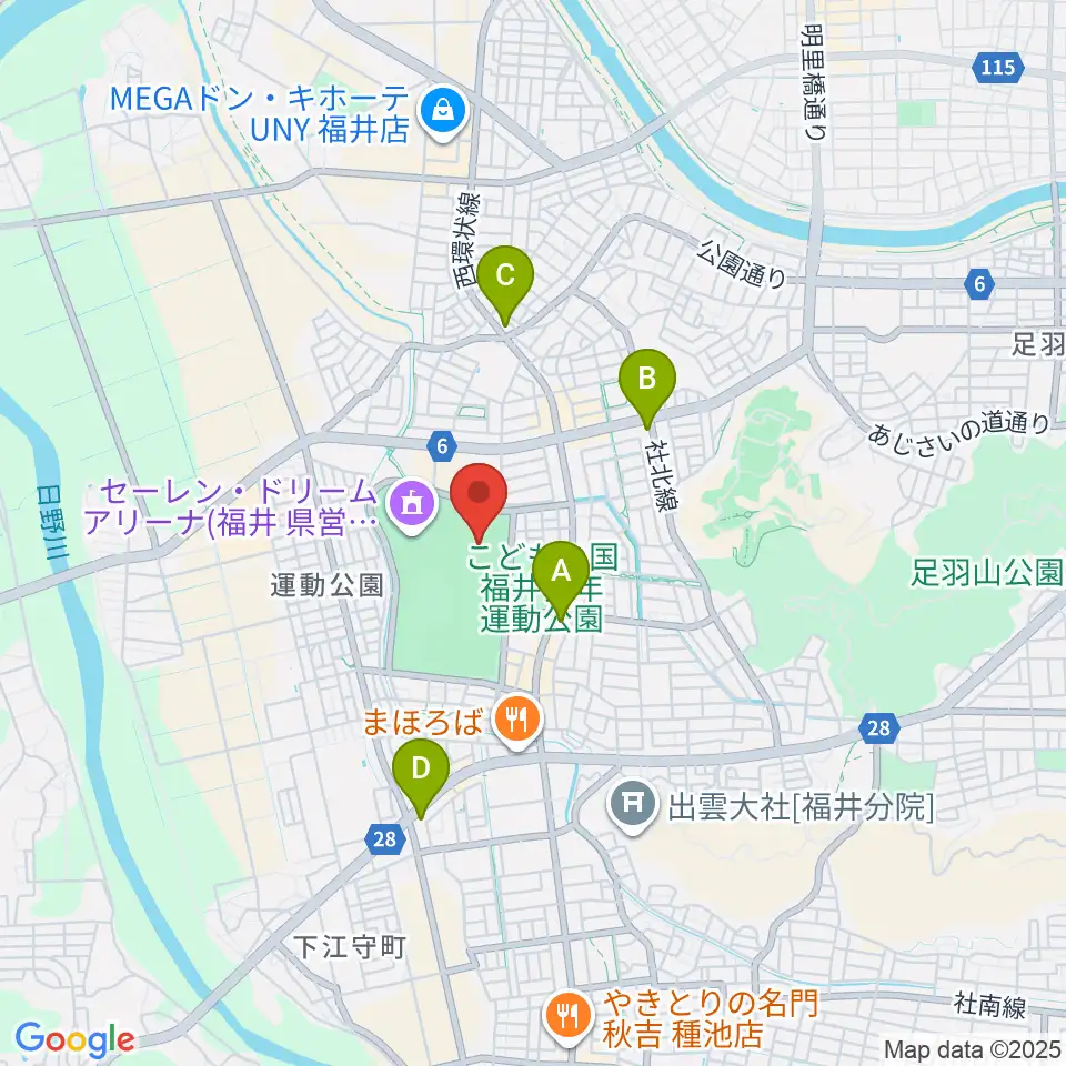 福井県営陸上競技場 9.98スタジアム周辺のコンビニエンスストア一覧地図