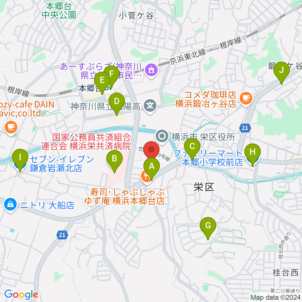 横浜市栄公会堂周辺のコンビニエンスストア一覧地図