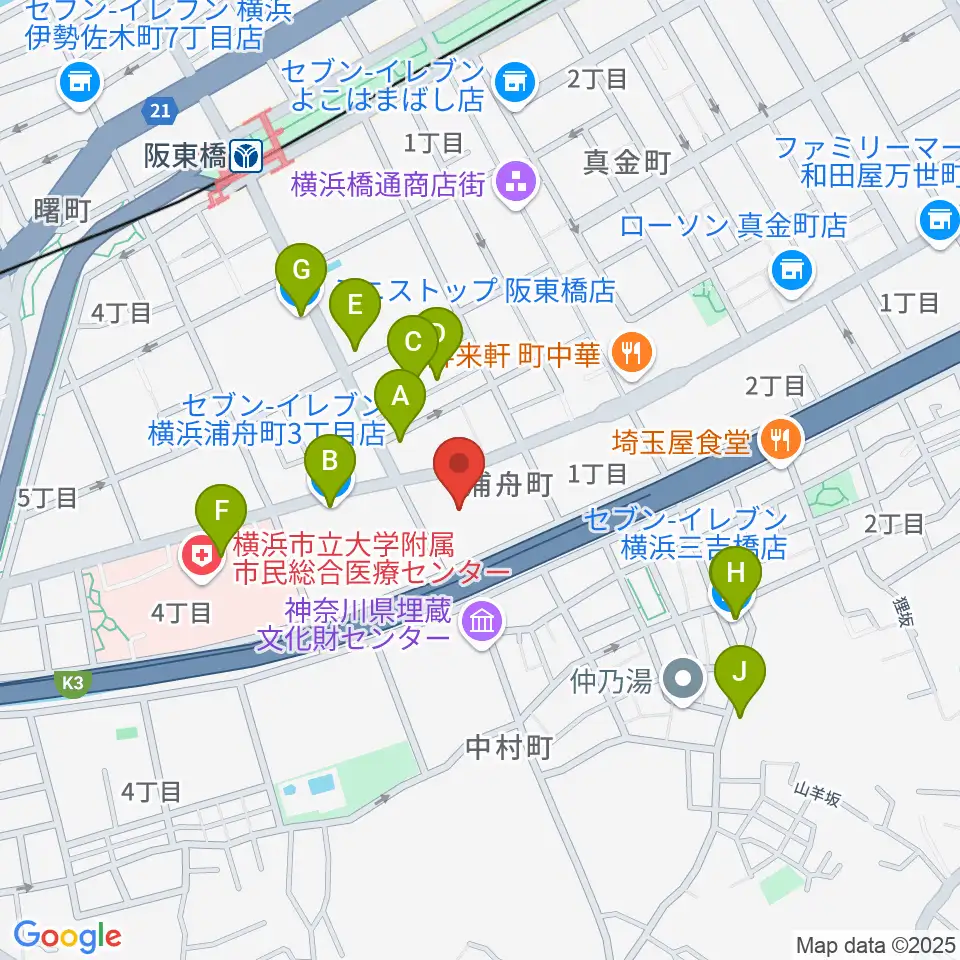 横浜市南公会堂 みなみん周辺のコンビニエンスストア一覧地図