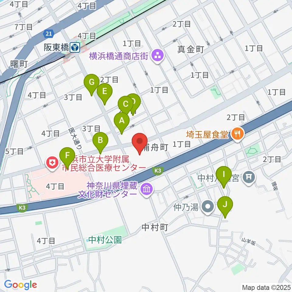 横浜市南公会堂 みなみん周辺のコンビニエンスストア一覧地図