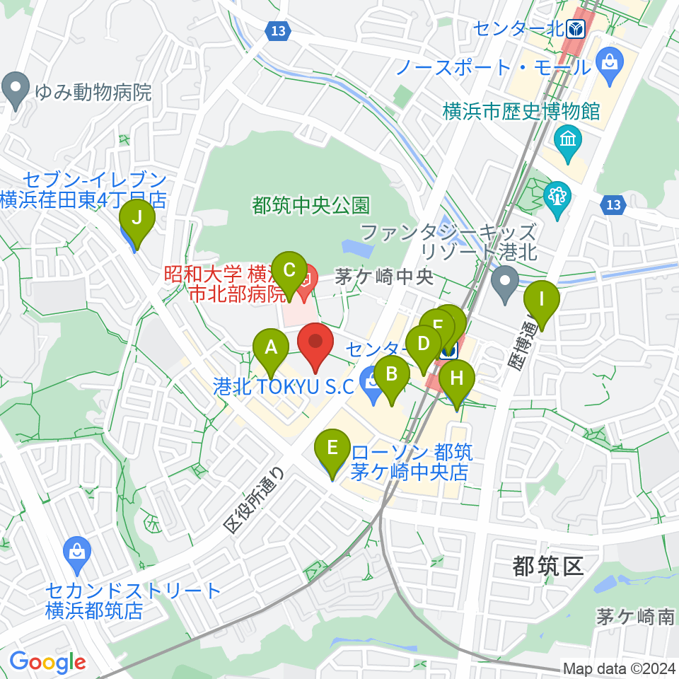 都筑公会堂周辺のコンビニエンスストア一覧地図