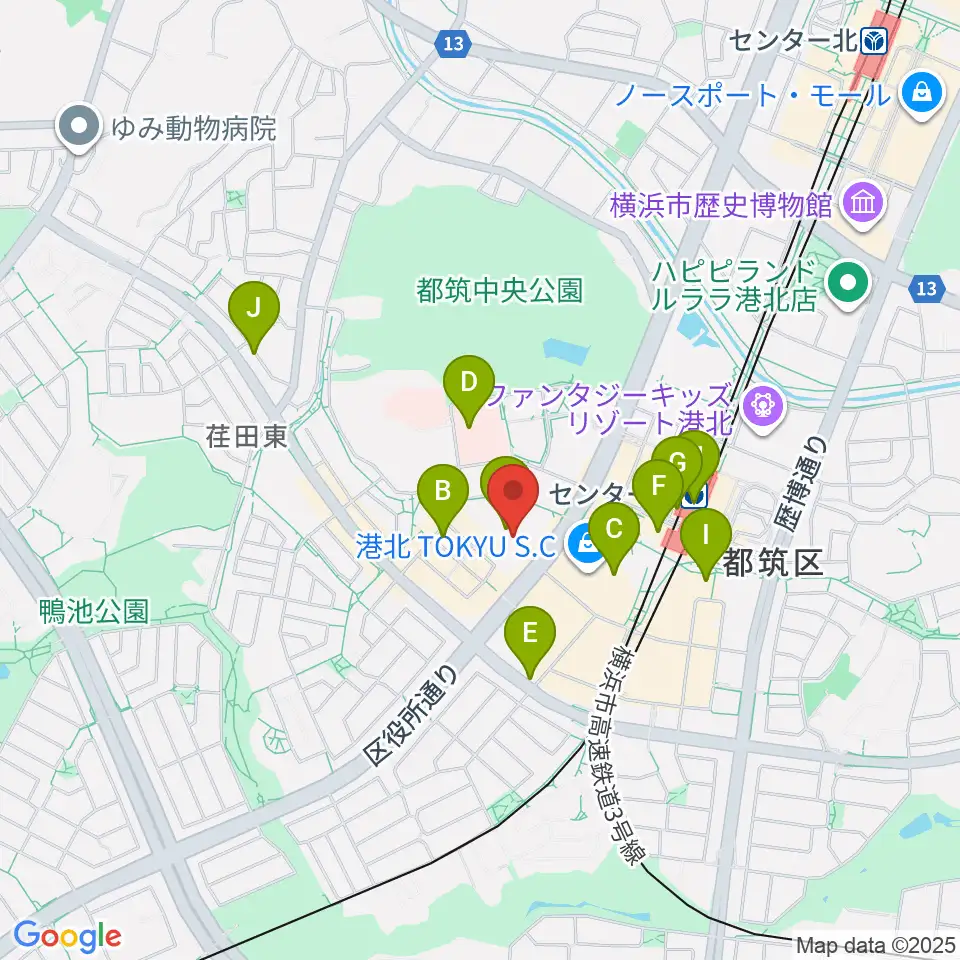 都筑公会堂周辺のコンビニエンスストア一覧地図
