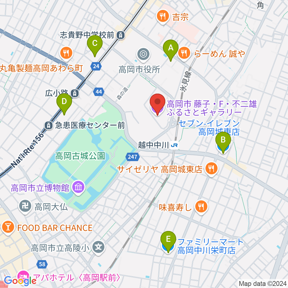 高岡市美術館周辺のコンビニエンスストア一覧地図