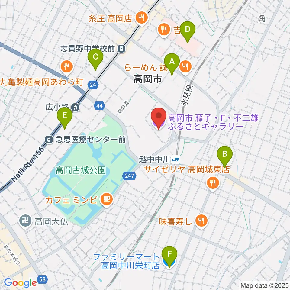高岡市美術館周辺のコンビニエンスストア一覧地図