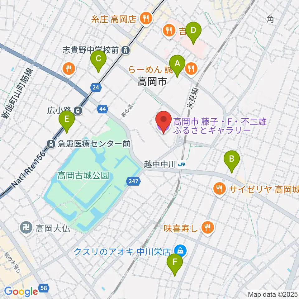高岡市美術館周辺のコンビニエンスストア一覧地図