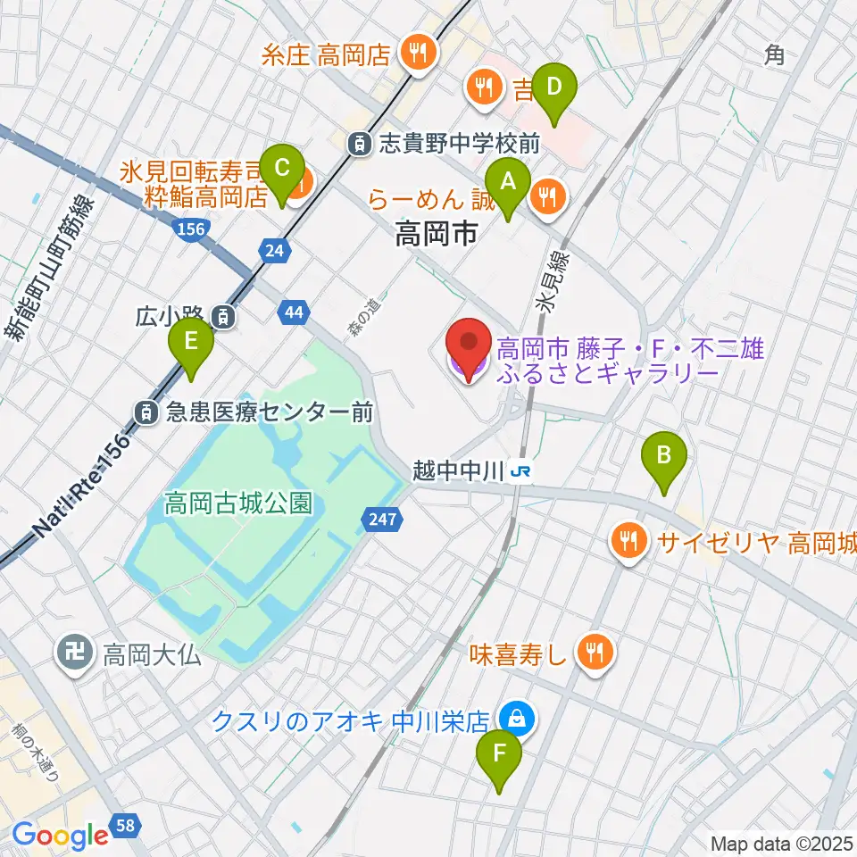 高岡市美術館周辺のコンビニエンスストア一覧地図