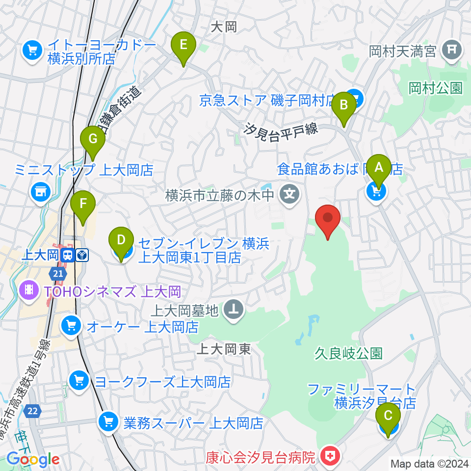 久良岐能舞台周辺のコンビニエンスストア一覧地図