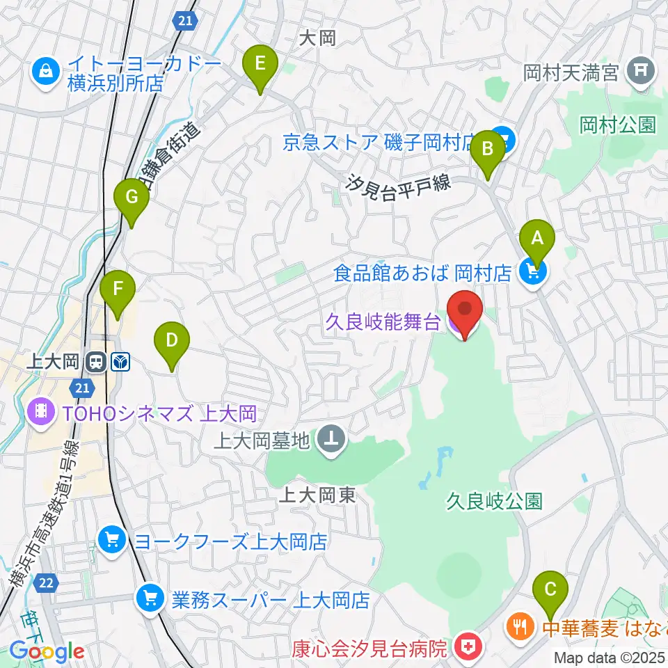 久良岐能舞台周辺のコンビニエンスストア一覧地図