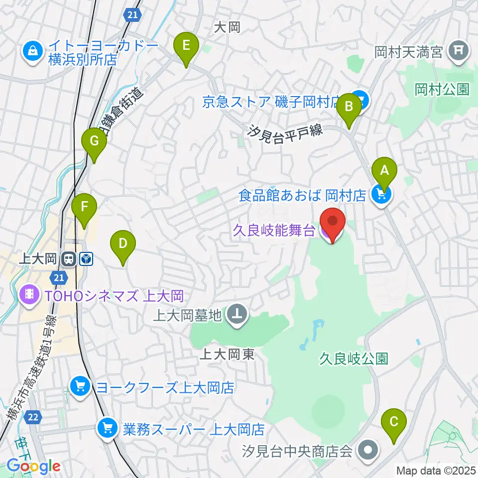 久良岐能舞台周辺のコンビニエンスストア一覧地図