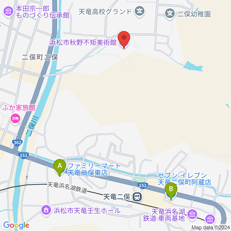 浜松市秋野不矩美術館周辺のコンビニエンスストア一覧地図