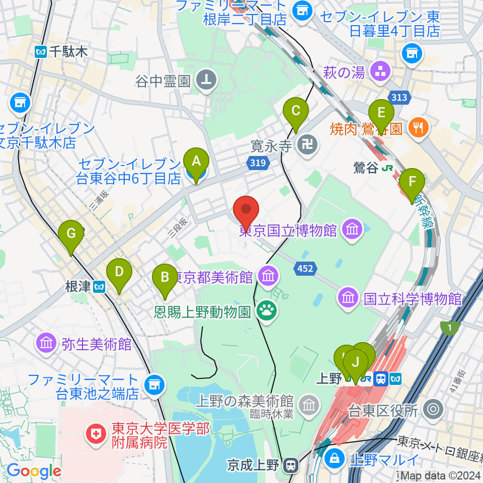 東京藝術大学大学美術館周辺のコンビニエンスストア一覧地図