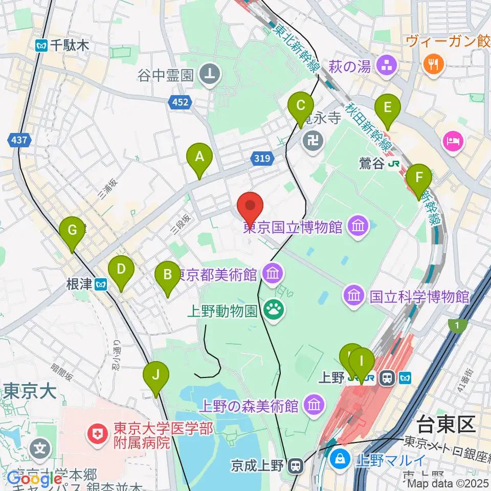 東京藝術大学大学美術館周辺のコンビニエンスストア一覧地図
