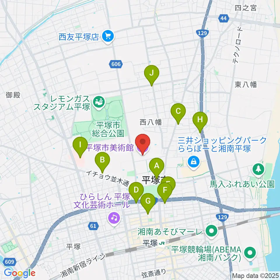 平塚市美術館周辺のコンビニエンスストア一覧地図