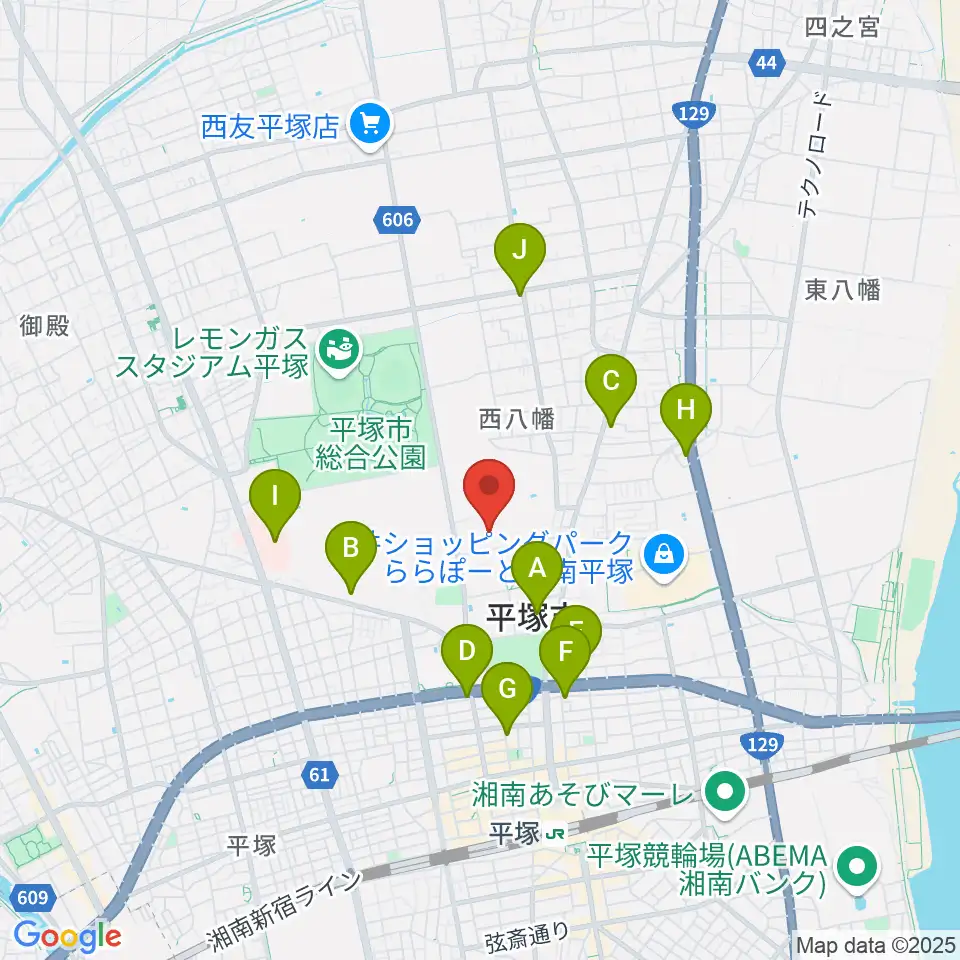 平塚市美術館周辺のコンビニエンスストア一覧地図