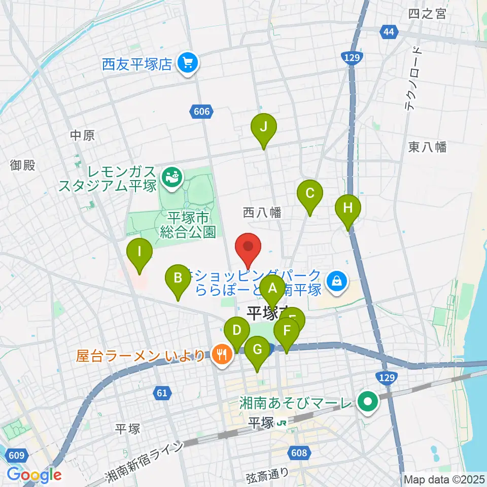 平塚市美術館周辺のコンビニエンスストア一覧地図