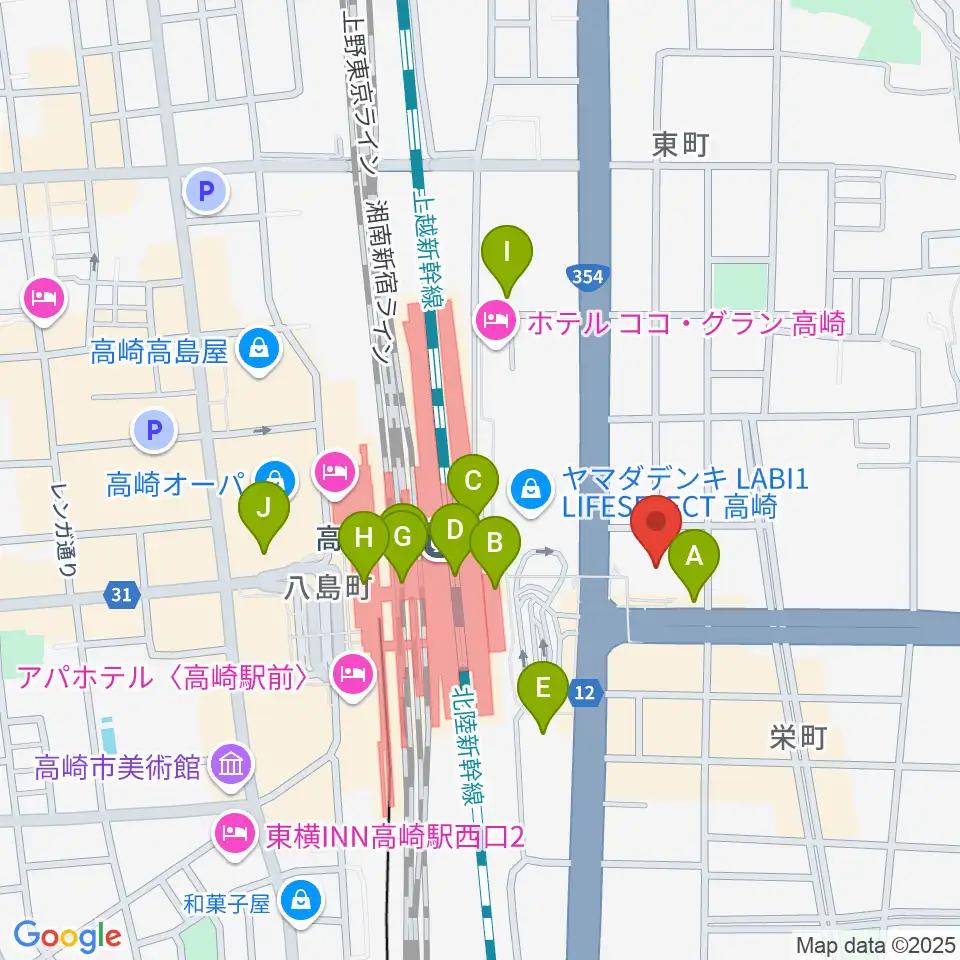 高崎市タワー美術館周辺のコンビニエンスストア一覧地図
