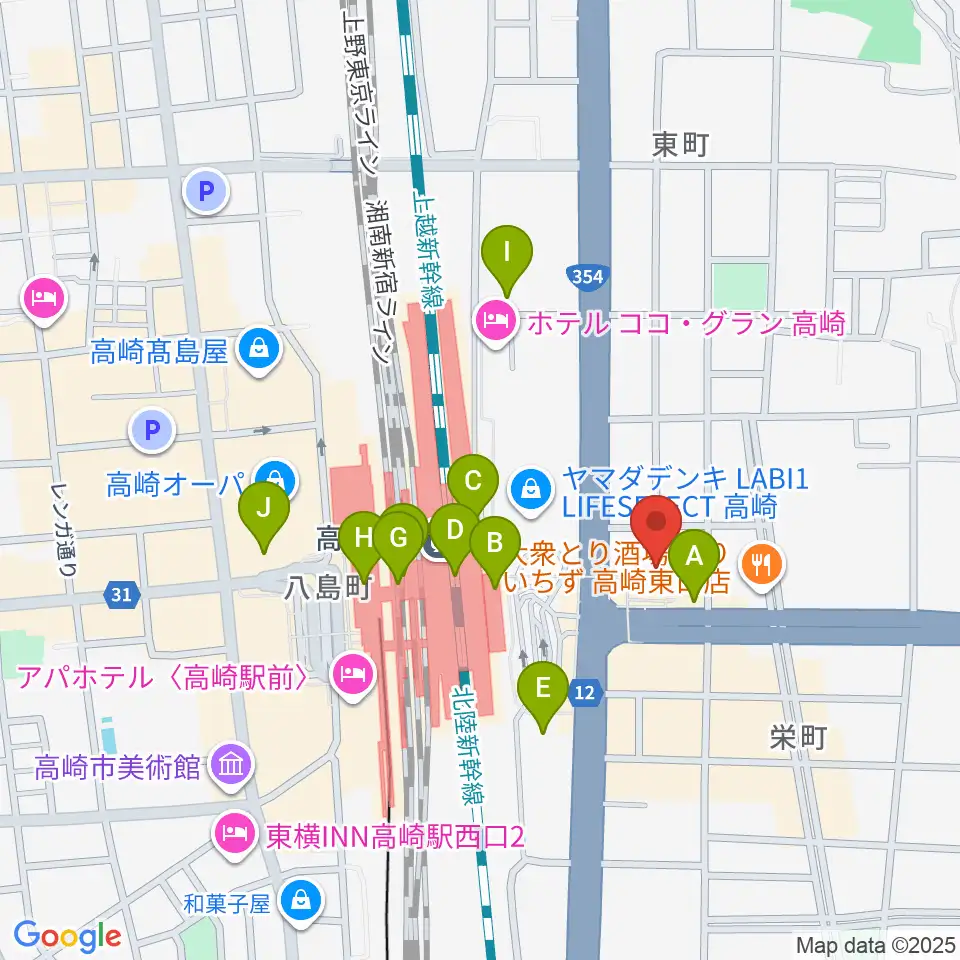 高崎市タワー美術館周辺のコンビニエンスストア一覧地図