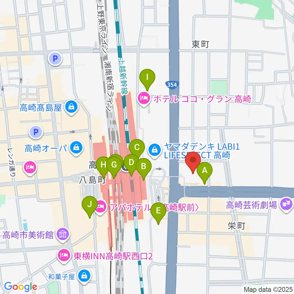 高崎市タワー美術館周辺のコンビニエンスストア一覧地図