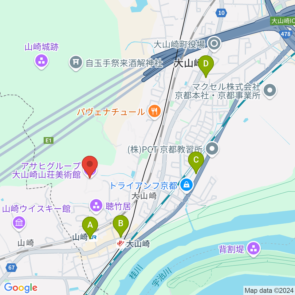 アサヒビール大山崎山荘美術館周辺のコンビニエンスストア一覧地図