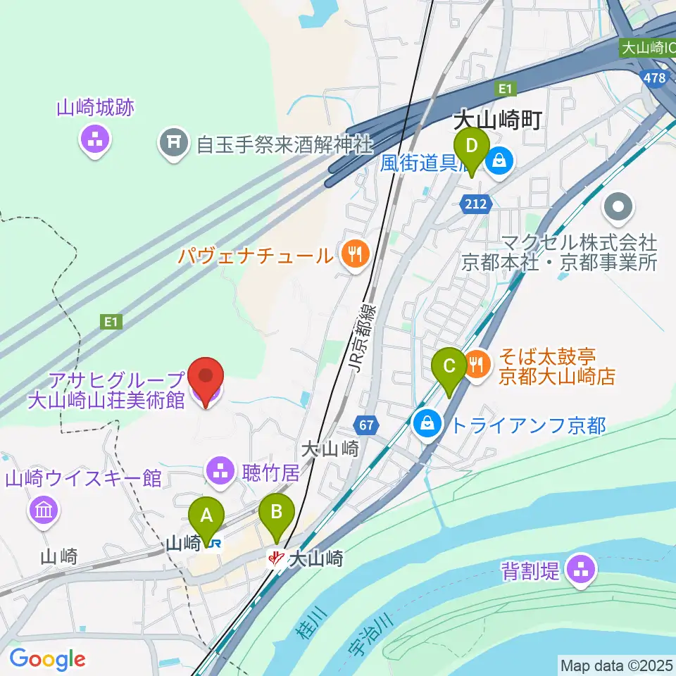 アサヒビール大山崎山荘美術館周辺のコンビニエンスストア一覧地図
