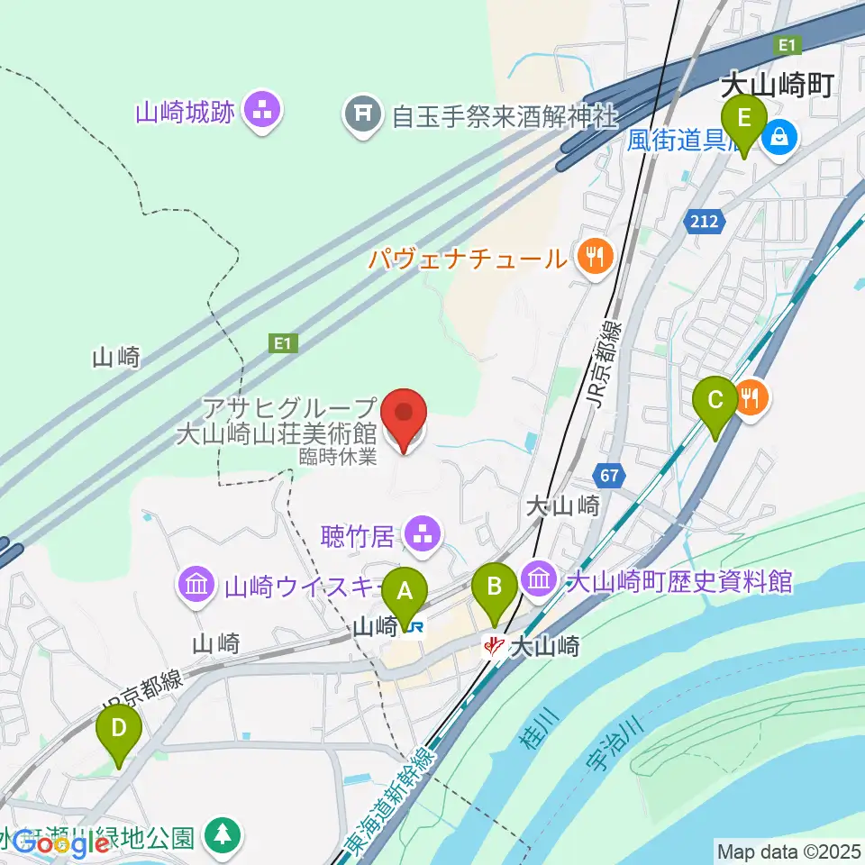 アサヒビール大山崎山荘美術館周辺のコンビニエンスストア一覧地図