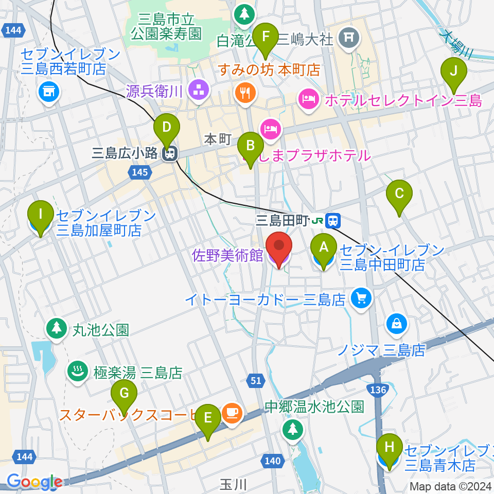 佐野美術館周辺のコンビニエンスストア一覧地図