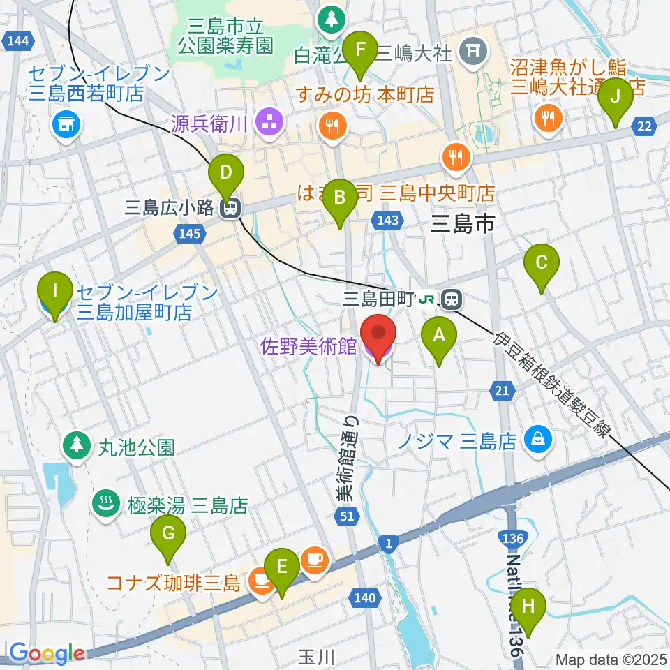 佐野美術館周辺のコンビニエンスストア一覧地図