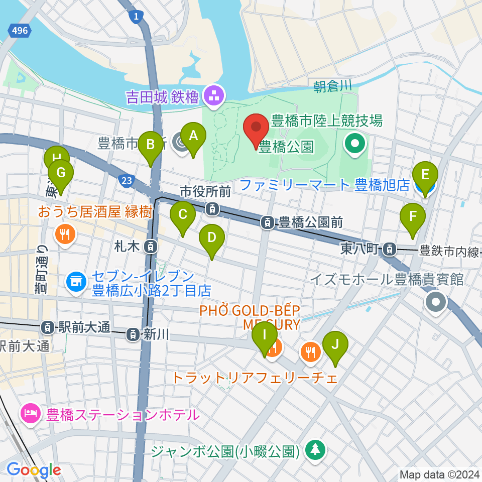 豊橋市美術博物館周辺のコンビニエンスストア一覧地図