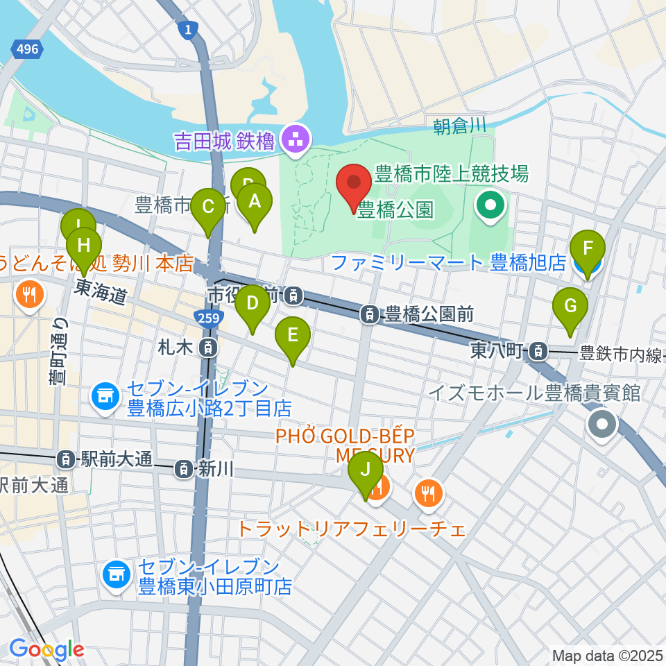 豊橋市美術博物館周辺のコンビニエンスストア一覧地図