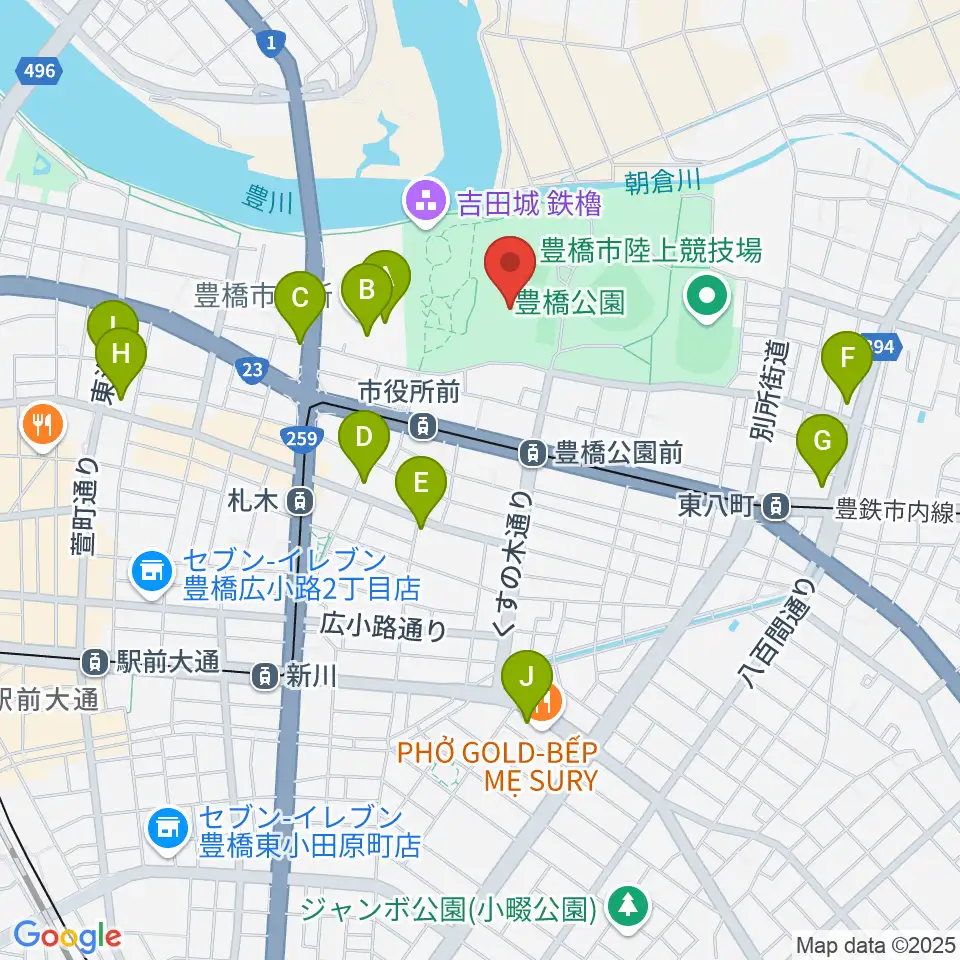 豊橋市美術博物館周辺のコンビニエンスストア一覧地図