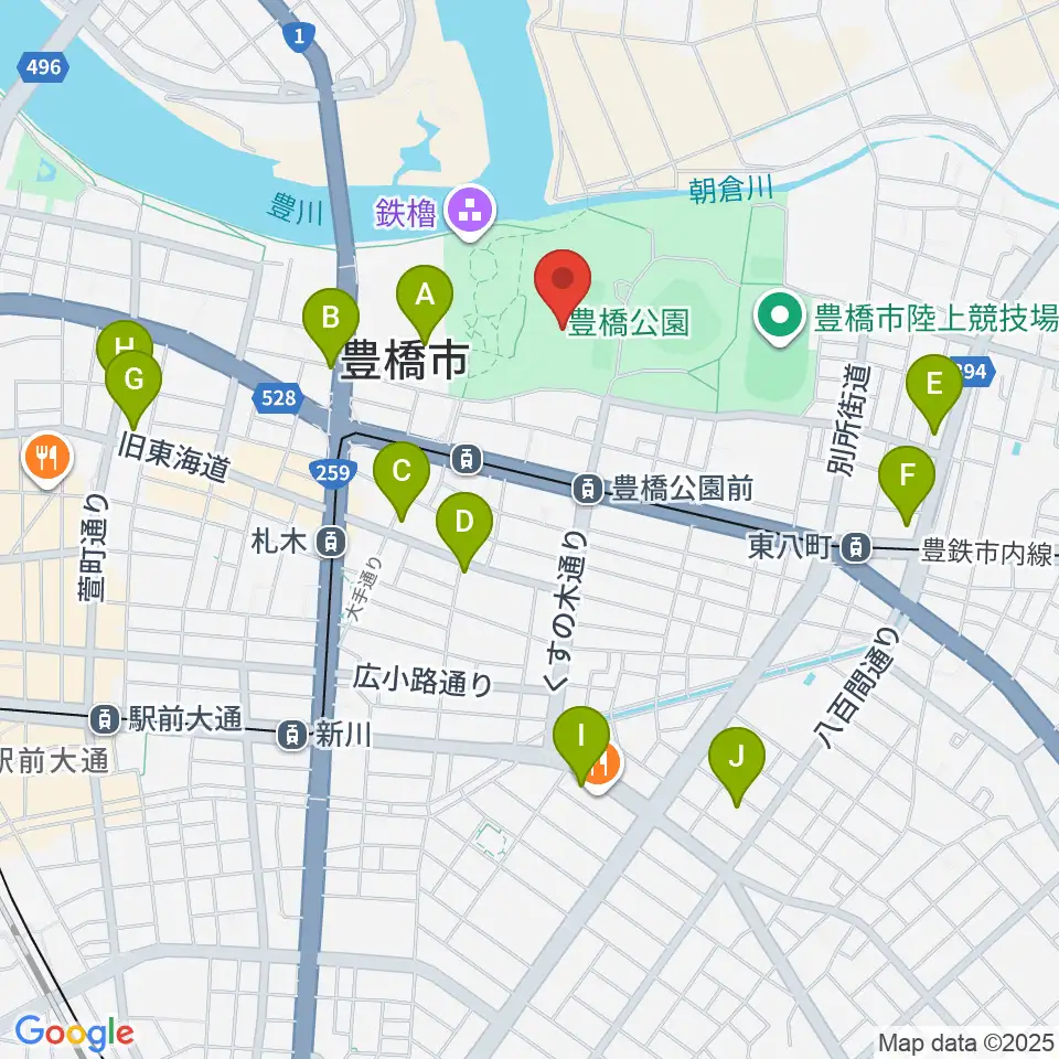 豊橋市美術博物館周辺のコンビニエンスストア一覧地図