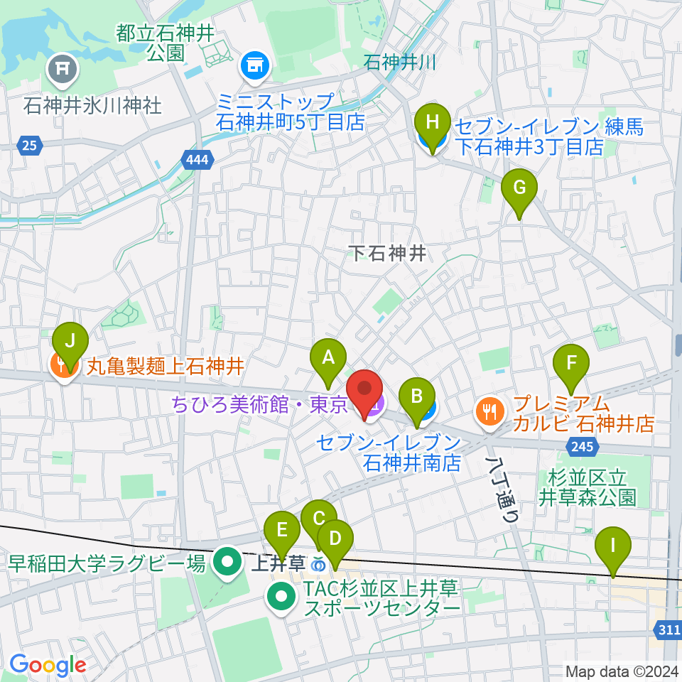 ちひろ美術館・東京周辺のコンビニエンスストア一覧地図