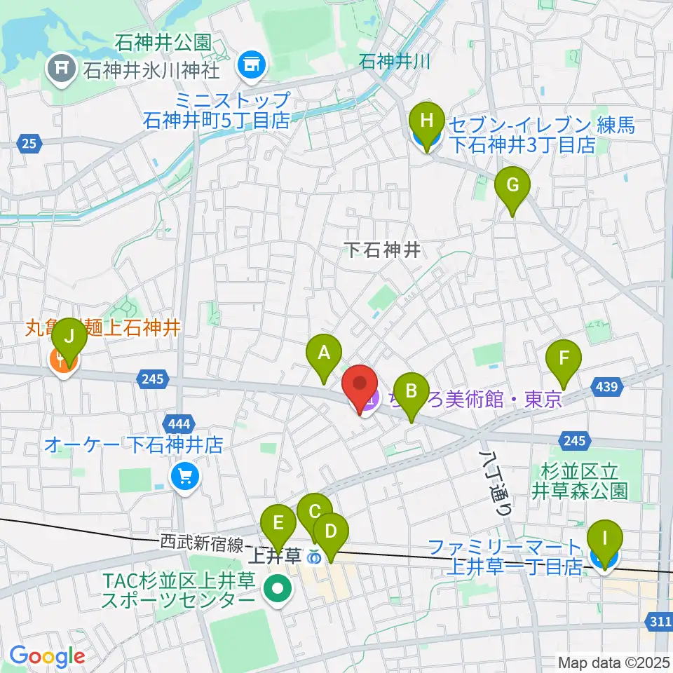 ちひろ美術館・東京周辺のコンビニエンスストア一覧地図